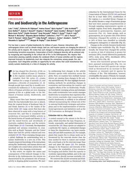 Fire and Biodiversity in the Anthropocene That Have Been Assessed Comprehensively Or Through Sampling Representative Species Or Luke T