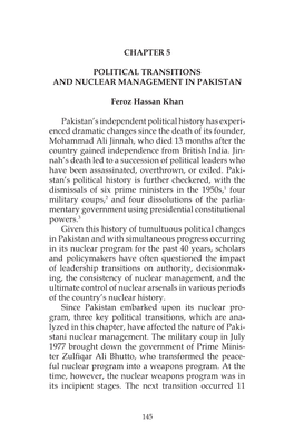 Political Transitions and Nuclear Management in Pakistan