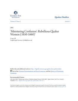 Rebellious Quaker Women (1650-1660)' Catie Gill Loughborough University, C.J.Gill@Lboro.Ac.Uk
