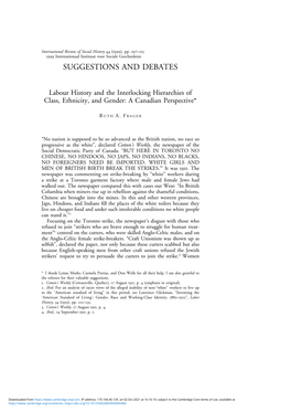 Labour History and the Interlocking Hierarchies of Class, Ethnicity, and Gender: a Canadian Perspective*