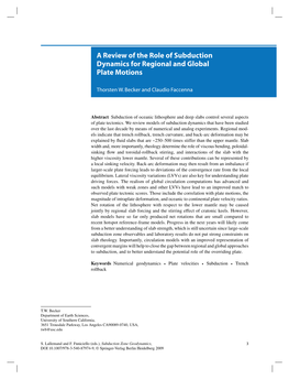 A Review of the Role of Subduction Dynamics for Regional and Global Plate Motions