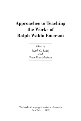 Approaches to Teaching the Works of Ralph Waldo Emerson