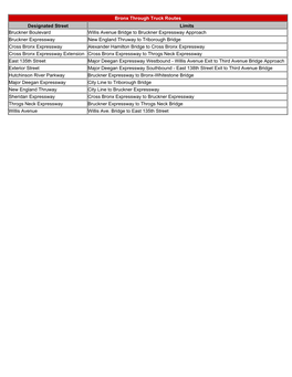 Bronx Through Truck Routes Designated Street Limits Bruckner