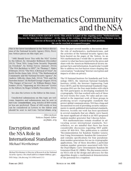 The Mathematics Community and the NSA