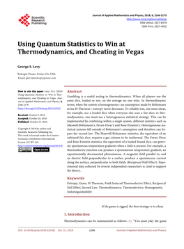 Using Quantum Statistics to Win at Thermodynamics, and Cheating in Vegas