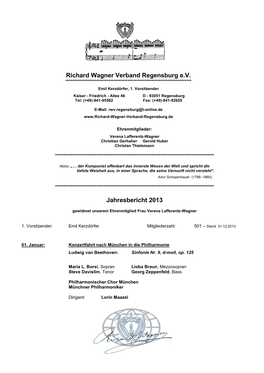 Jahresbericht 2013 Richard Wagner Verband Regensburg E.V