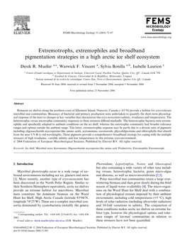 Extremotrophs, Extremophiles and Broadband Pigmentation Strategies in a High Arctic Ice Shelf Ecosystem