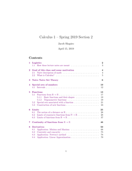 Calculus 1 – Spring 2019 Section 2