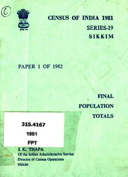 Final Population Totals, Series-19, Sikkim