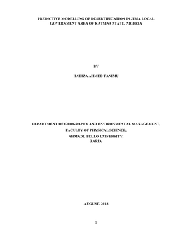 Predictive Modelling of Desertification in Jibia Local Government Area of Katsina State, Nigeria