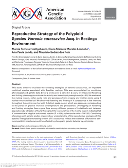 Reproductive Strategy of the Polyploid Species Varronia Curassavica Jacq