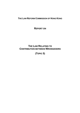 Report on the Law Relating to Contribution Between