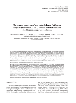 M Ovem Ent Patterns of the Spiny Lobster Palinurus Elephas