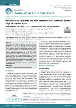 Heavy Metals Contents and Risk Assessment of Farmland on The