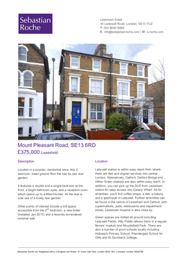 Mount Pleasant Road, SE13 6RD £375,000 Leasehold