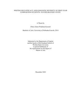 Writing Self-Efficacy and Linguistic Diversity of First-Year Composition Students: an Exploratory Study