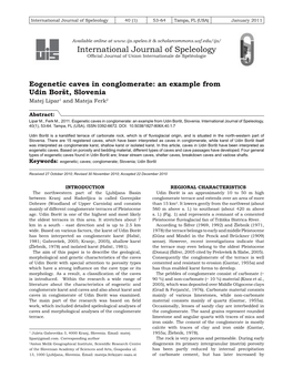 Eogenetic Caves in Conglomerate: an Example from Udin Bor禳t, Slovenia