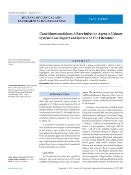 Geotrichum Candidum: a Rare Infection Agent in Urinary System: Case Report and Review of the Literature