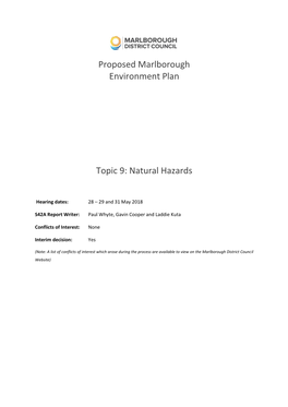 Proposed Marlborough Environment Plan Topic 9: Natural Hazards