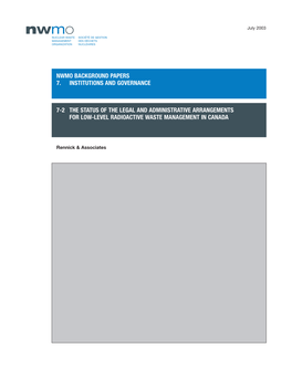 7-2 the Status of the Legal and Administrative Arrangements for Low-Level Radioactive Waste Management in Canada