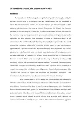 1 Committee System in Legislative Assembly of Nct