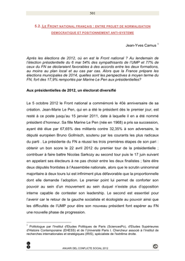 501 Jean-Yves Camus Après Les Élections De 2012, Où En Est Le