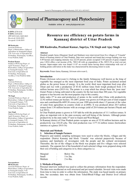 Resource Use Efficiency on Potato Farms in Kannauj District of Uttar