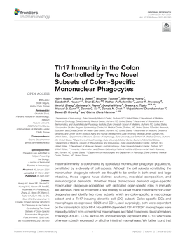 Th17 Immunity in the Colon Is Controlled by Two Novel Subsets of Colon-Speciﬁc Mononuclear Phagocytes