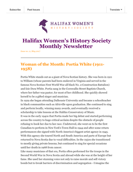 Halifax Women's History Society Monthly Newsletter Issue No