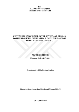 Continuity and Change in the Soviet and Russian Foreign Policies in the Middle East: the Cases of Egypt and Libya (1943-2017)