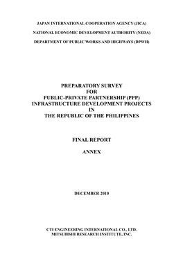 Ppp) Infrastructure Development Projects in the Republic of the Philippines