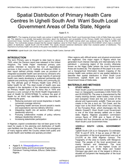 Spatial Distribution of Primary Health Care Centres in Ughelli South and Warri South Local Government Areas of Delta State, Nigeria