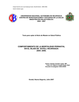 Universidad Nacional Autonoma De Nicaragua Centro De Investigaciones Y Estudios De La Salud Maestria En Salud Pública 2005 - 2007