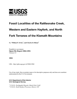 Fossil Localities of the Rattlesnake Creek, Western and Eastern Hayfork, and North Fork Terranes of the Klamath Mountains