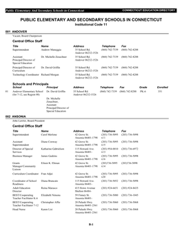 Public Elementary and Secondary Schools in Connecticut CONNECTICUT EDUCATION DIRECTORY