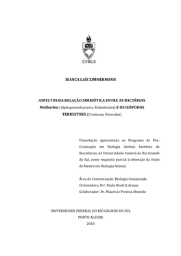 ASPECTOS DA RELAÇÃO SIMBIÓTICA ENTRE AS BACTÉRIAS Wolbachia (Alphaproteobacteria, Rickettsiales) E OS ISÓPODOS TERRESTRES (Crustacea, Oniscidea)