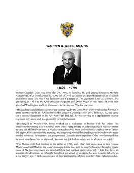 Warren C. Giles, Sma '15 (1896 – 1979)