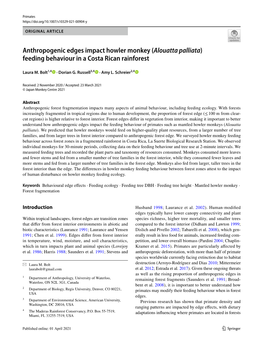 Anthropogenic Edges Impact Howler Monkey (Alouatta Palliata) Feeding Behaviour in a Costa Rican Rainforest