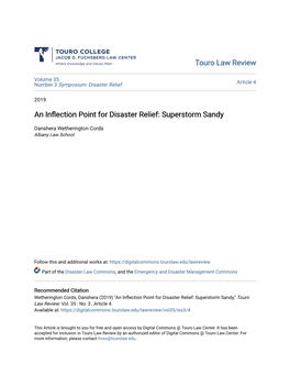 An Inflection Point for Disaster Relief: Superstorm Sandy," Touro Law Review: Vol