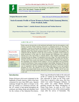 Socio-Economic Profile of Farm Women in Potato Field, Kannauj District, Uttar Pradesh, India