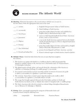 Name Date BUILDING VOCABULARY the Atlantic World