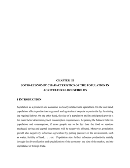 Chapter Iii Socio-Economic Characteristics of the Population in Agricultural Households