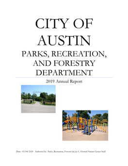 PARKS, RECREATION, and FORESTRY DEPARTMENT 2019 Annual Report