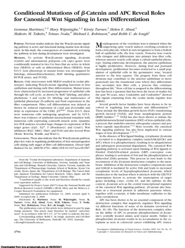 Catenin and APC Reveal Roles for Canonical Wnt Signaling in Lens Differentiation