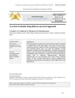 Vesicular Drug Delivery-An Novel Approach