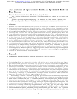 The Evolution of Siphonophore Tentilla As Specialized Tools for Prey Capture