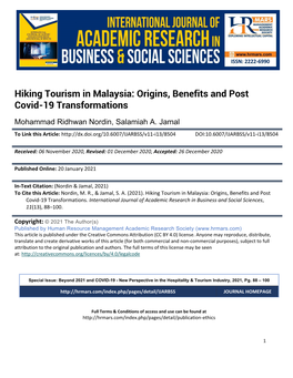 Hiking Tourism in Malaysia: Origins, Benefits and Post Covid-19 Transformations