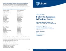 13-1408 Berkowitz Humanism Medicine Lecture Program.Indd