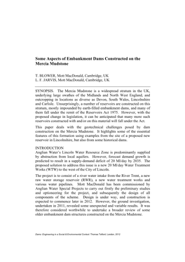 2.2. Some Aspects of Embankment Dams Constructed on the Mercia Mudstone