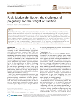 Paula Modersohn-Becker, the Challenges of Pregnancy and the Weight of Tradition Giorgina B Piccoli1* and Scott L Karakas2